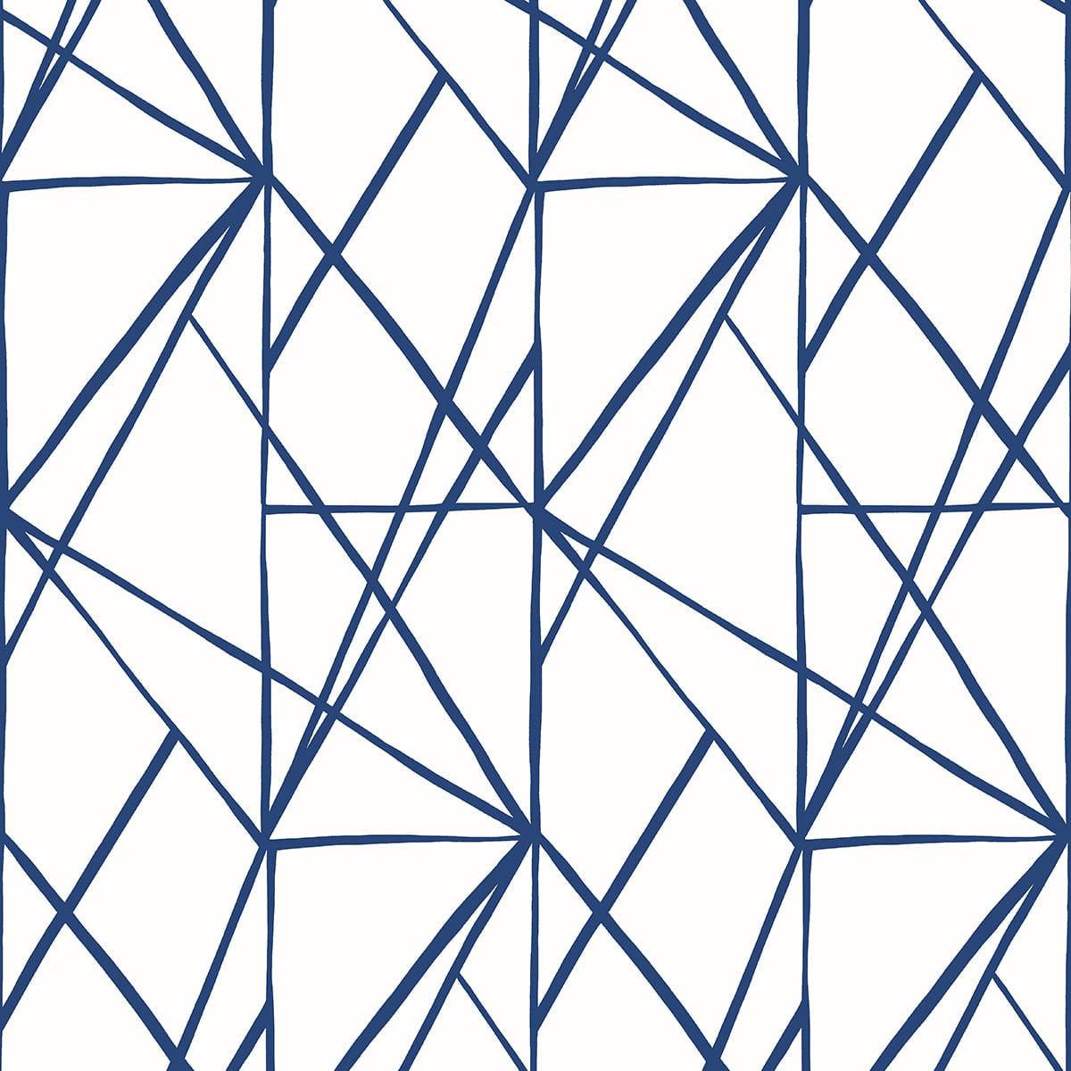 Quartz Geo navy blue geometric line peel and stick wallpaper pattern