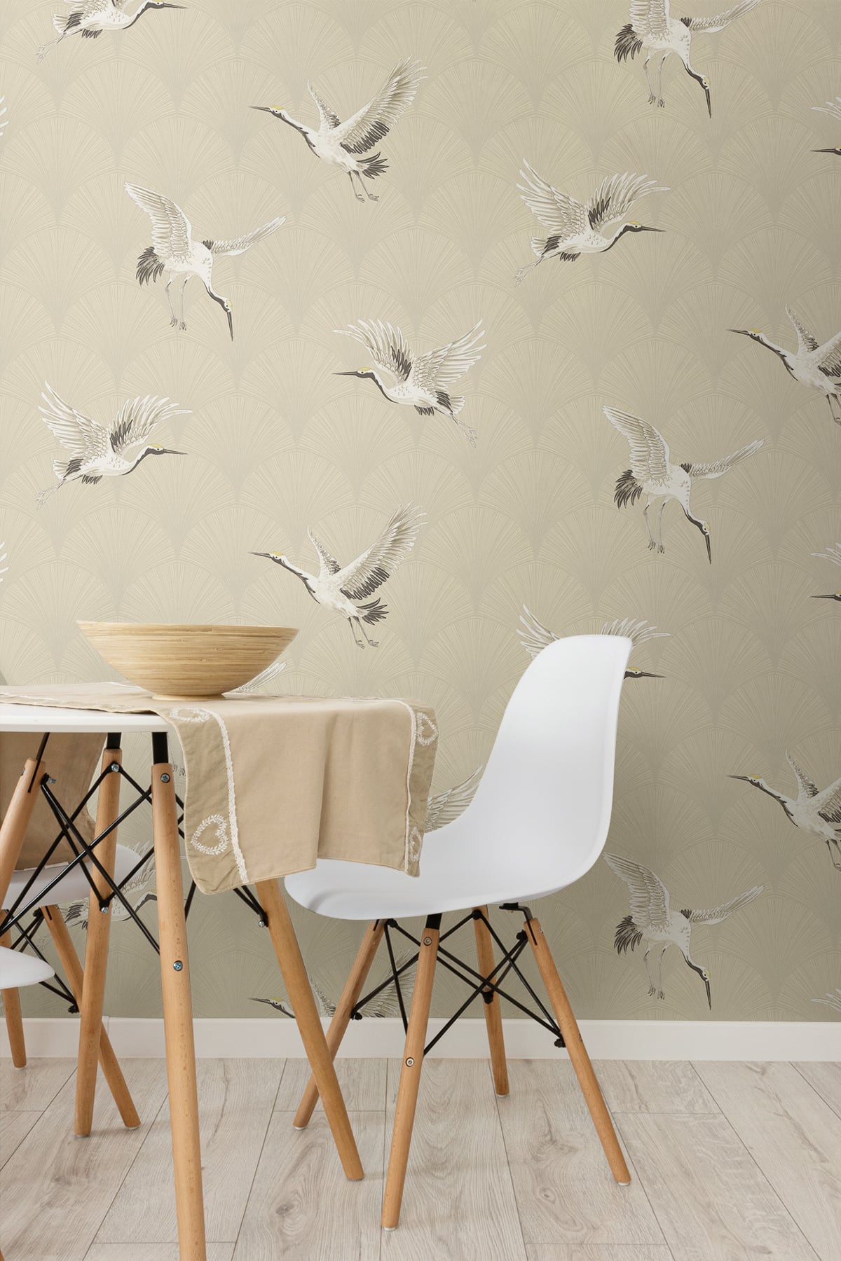 Cranes Alba Beige by NextWall Peel & Stick Peel & Stick Wallpaper – NextWall NW42810
