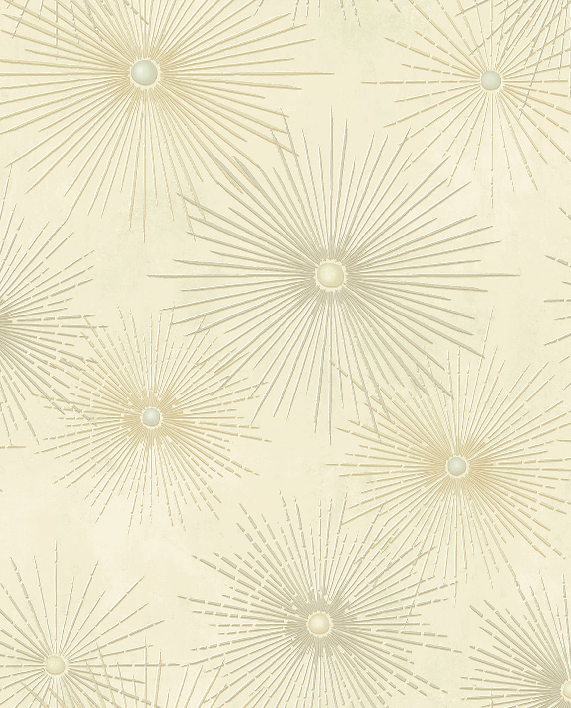 Ivory peel and stick wallpaper with metallic gold starburst geometric pattern (Starburst Geo by NextWall), NW43103.