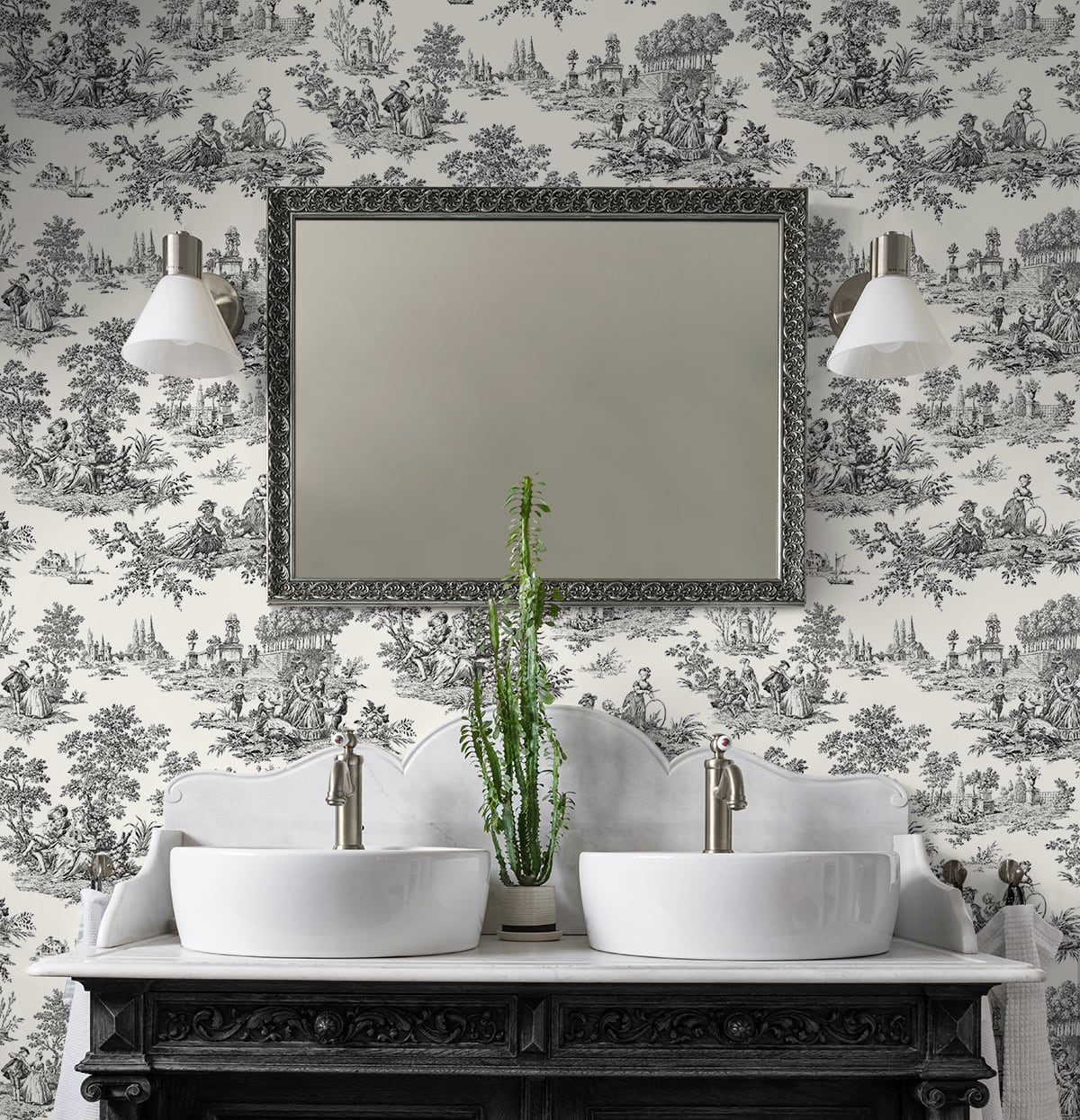 Chateau Toile Inkwell by NextWall Peel & Stick Toile Peel & Stick Wallpaper – NextWall NW43300