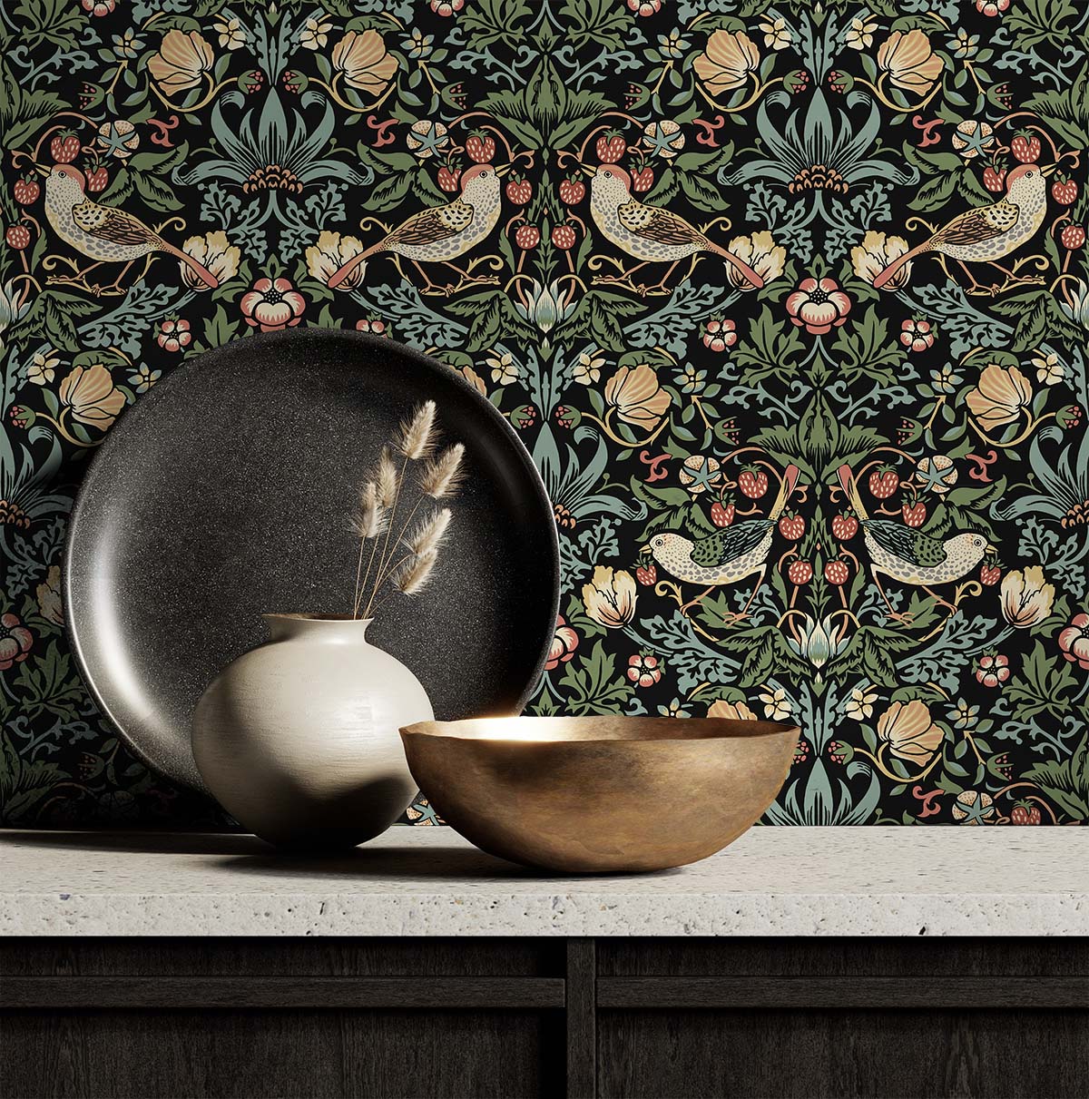 Aves Garden Ebony by NextWall Peel & Stick Vintage Botanical Wallpaper – NextWall NW43700