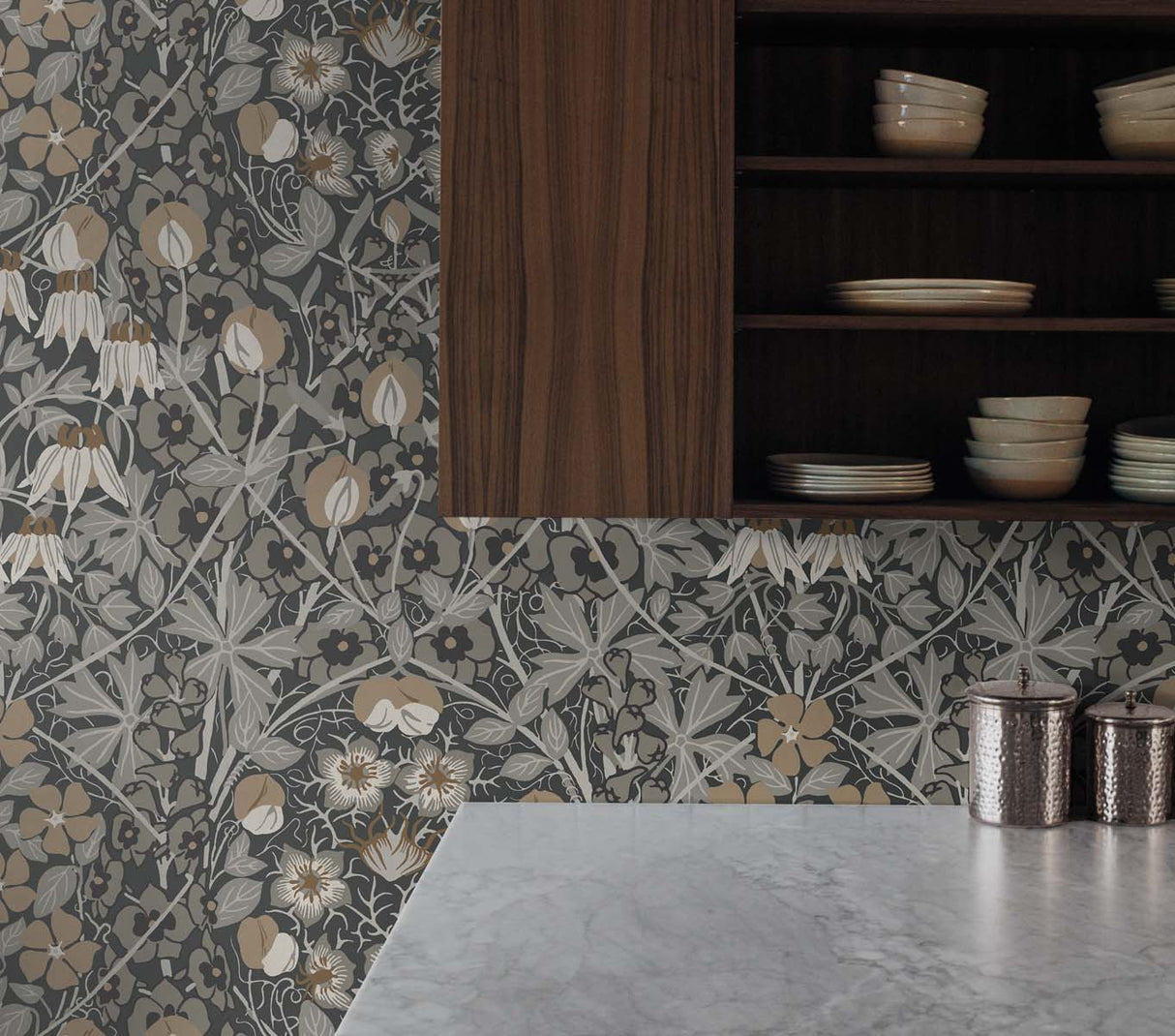 Tulip Garden Wrought Iron & Chamois by NextWall Peel & Stick Floral Peel and Stick Wallpaper – NextWall NW43805