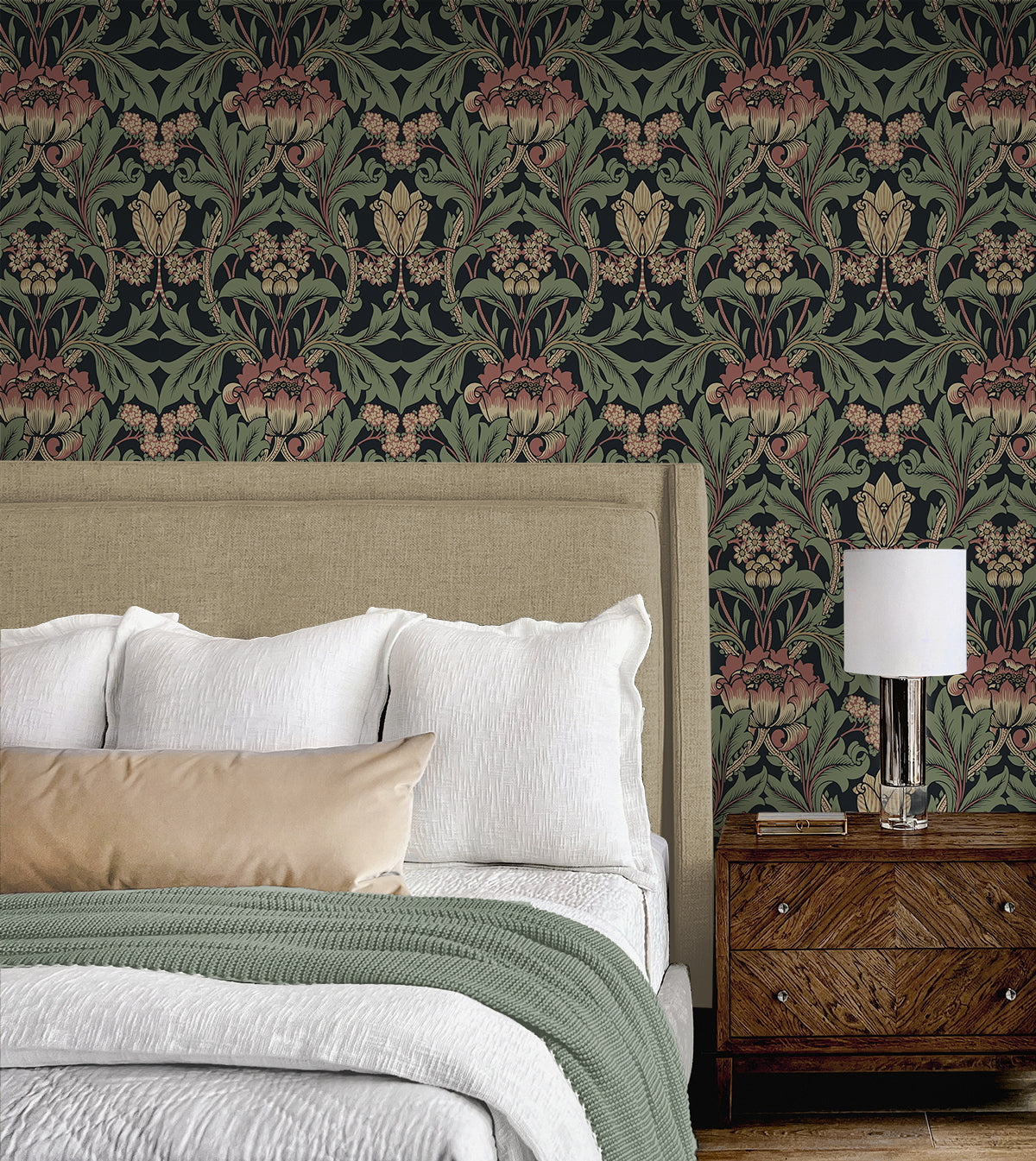 Primrose Floral Denim Blue & Auburn by NextWall Peel & Stick Vintage Floral Peel & Stick Wallpaper – NextWall NW44401