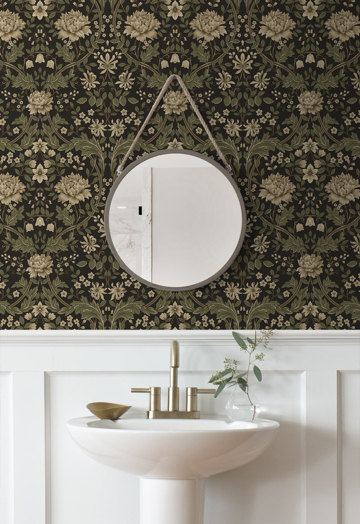 Honeysuckle Trail Brown & Sage by NextWall Peel & Stick Vintage Floral Peel & Stick Wallpaper – NextWall NW44606