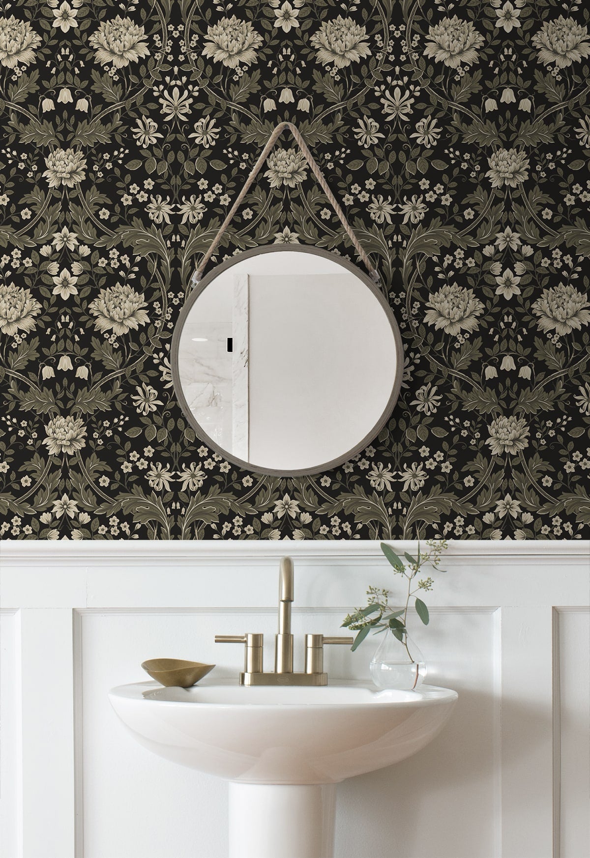 Honeysuckle Trail Ebony & Pavestone by NextWall Peel & Stick Vintage Floral Peel & Stick Wallpaper – NextWall NW44610