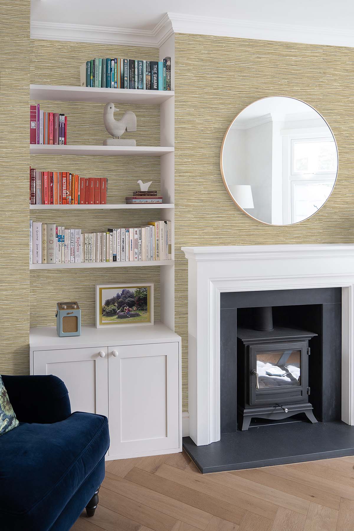 Cyrus Faux Grasscloth Khaki & Metallic Silver by NextWall Peel & Stick Faux Grasscloth Peel & Stick Wallpaper – NextWall NW44706