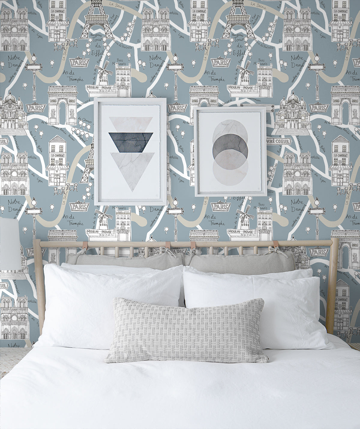Paris Scene Smokey Blue by NextWall Peel & Stick Paris Map Illustration Wallpaper – NextWall NW44802