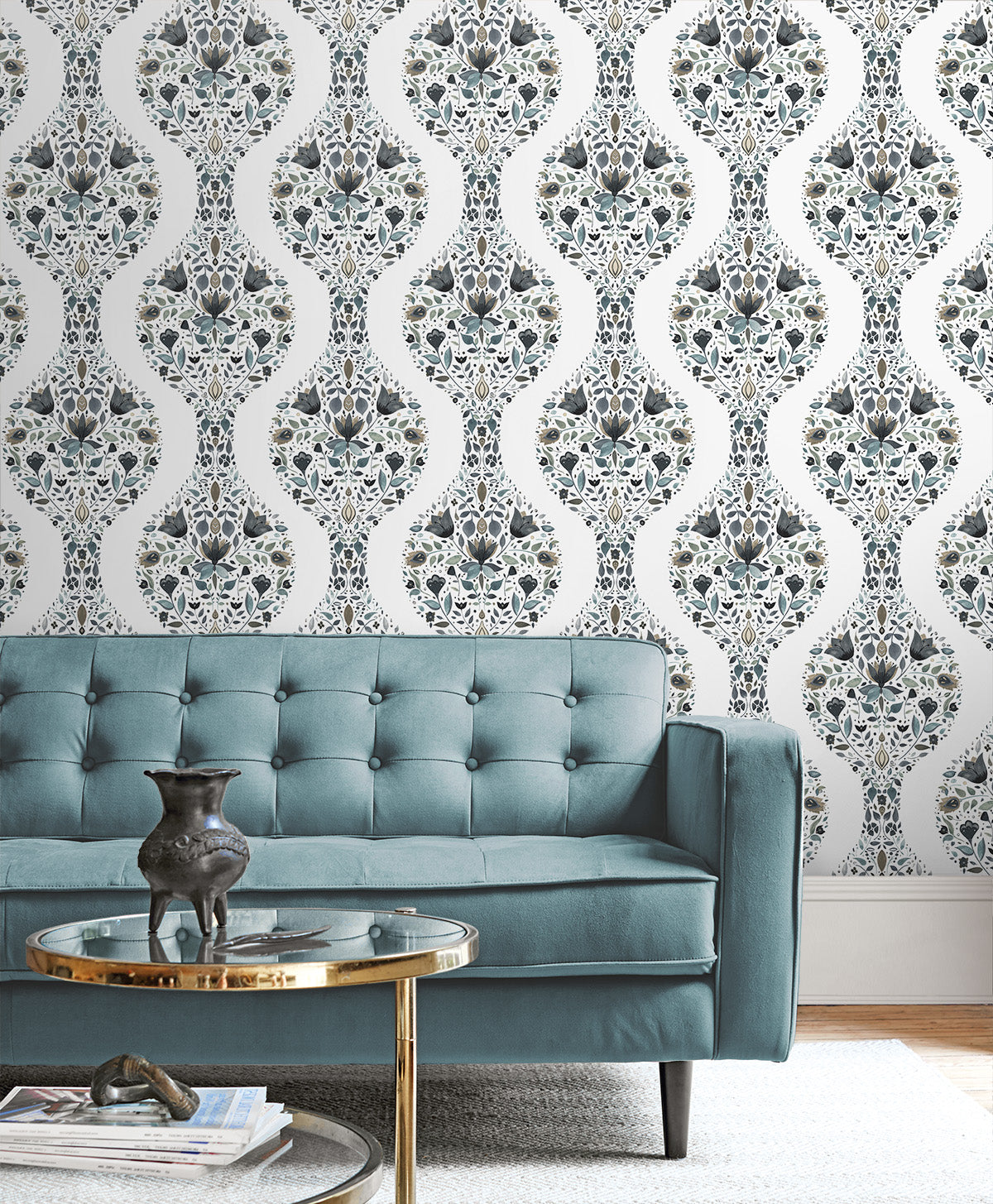 Floral Ogee Steel & Rustic Taupe by NextWall Peel & Stick Floral Ogee Peel & Stick Wallpaper – NextWall NW45000