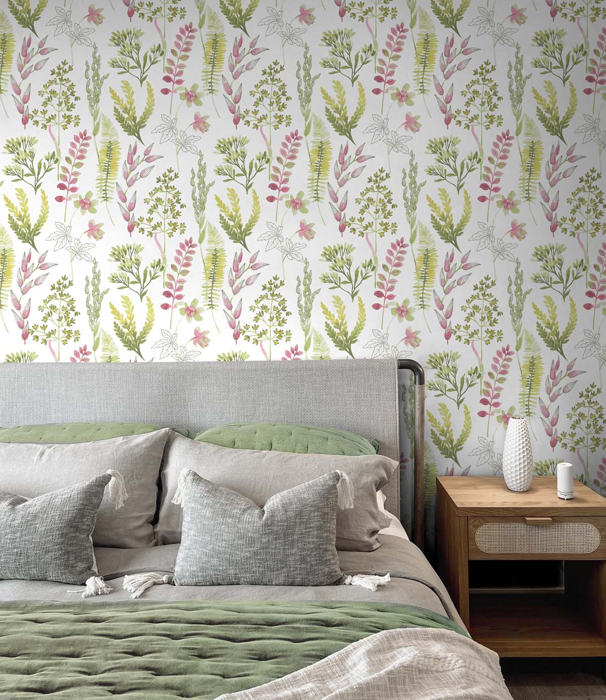 Wild Garden Lemongrass & Posy Pink by NextWall Peel & Stick Botanical Wallpaper – NextWall NW45407