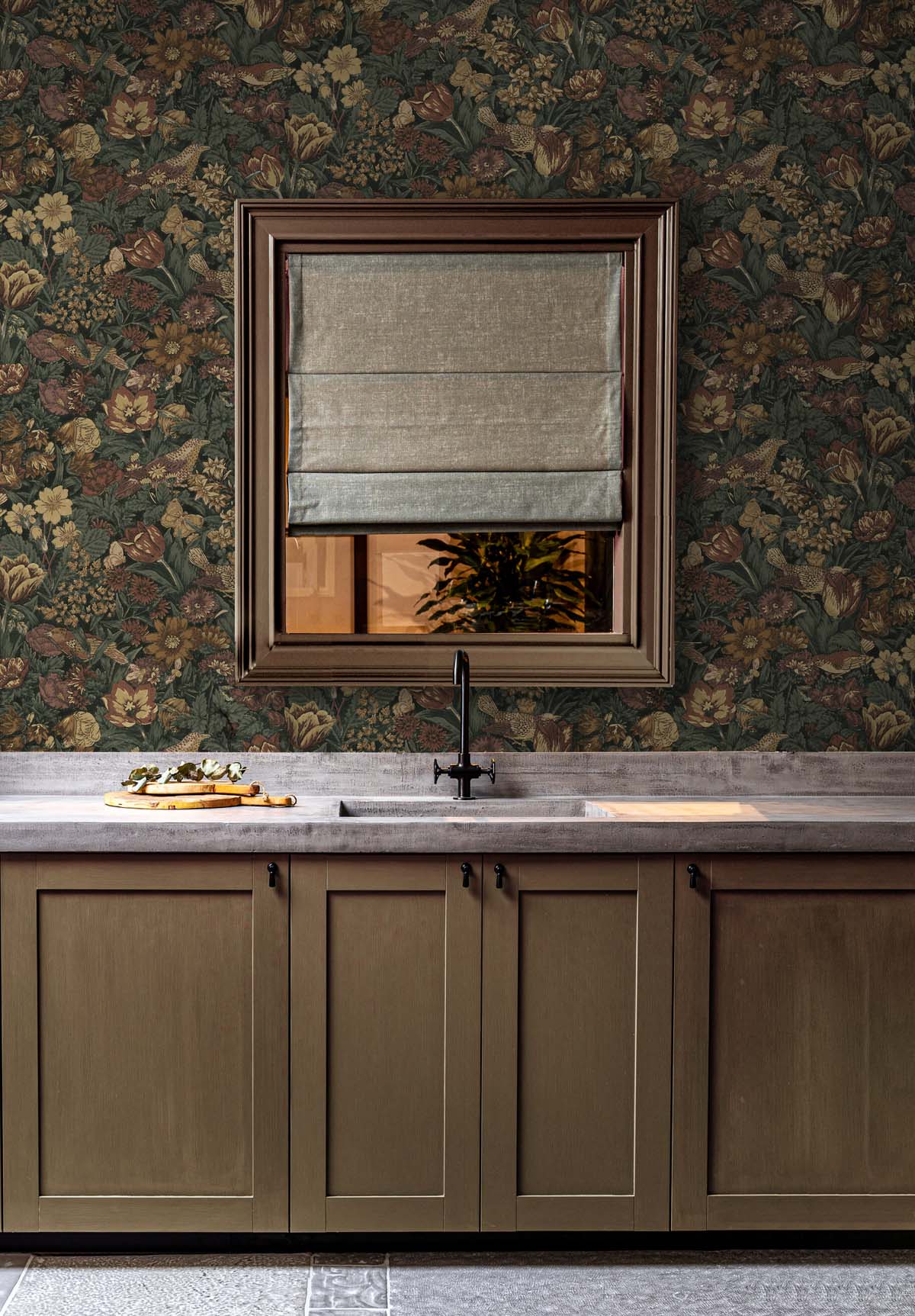 Bird Floral Mahogany & Graphite by NextWall Peel & Stick Peel & Stick Wallpaper – NextWall NW46008