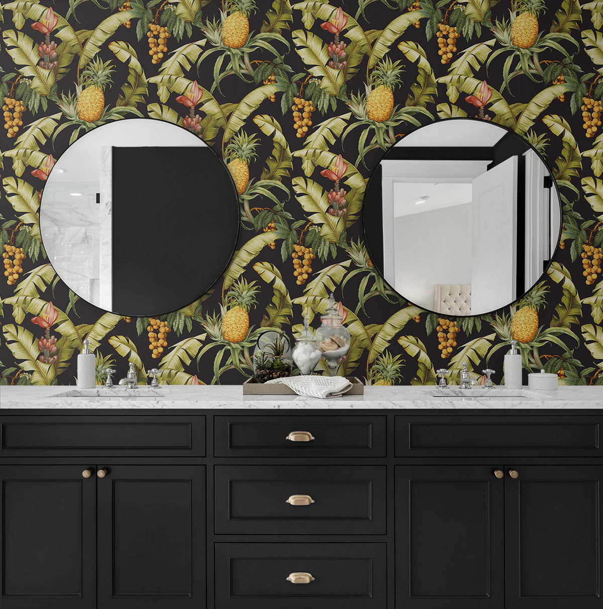Pineapple Floral Ebony by NextWall Peel & Stick Peel & Stick Wallpaper – NextWall NW46300