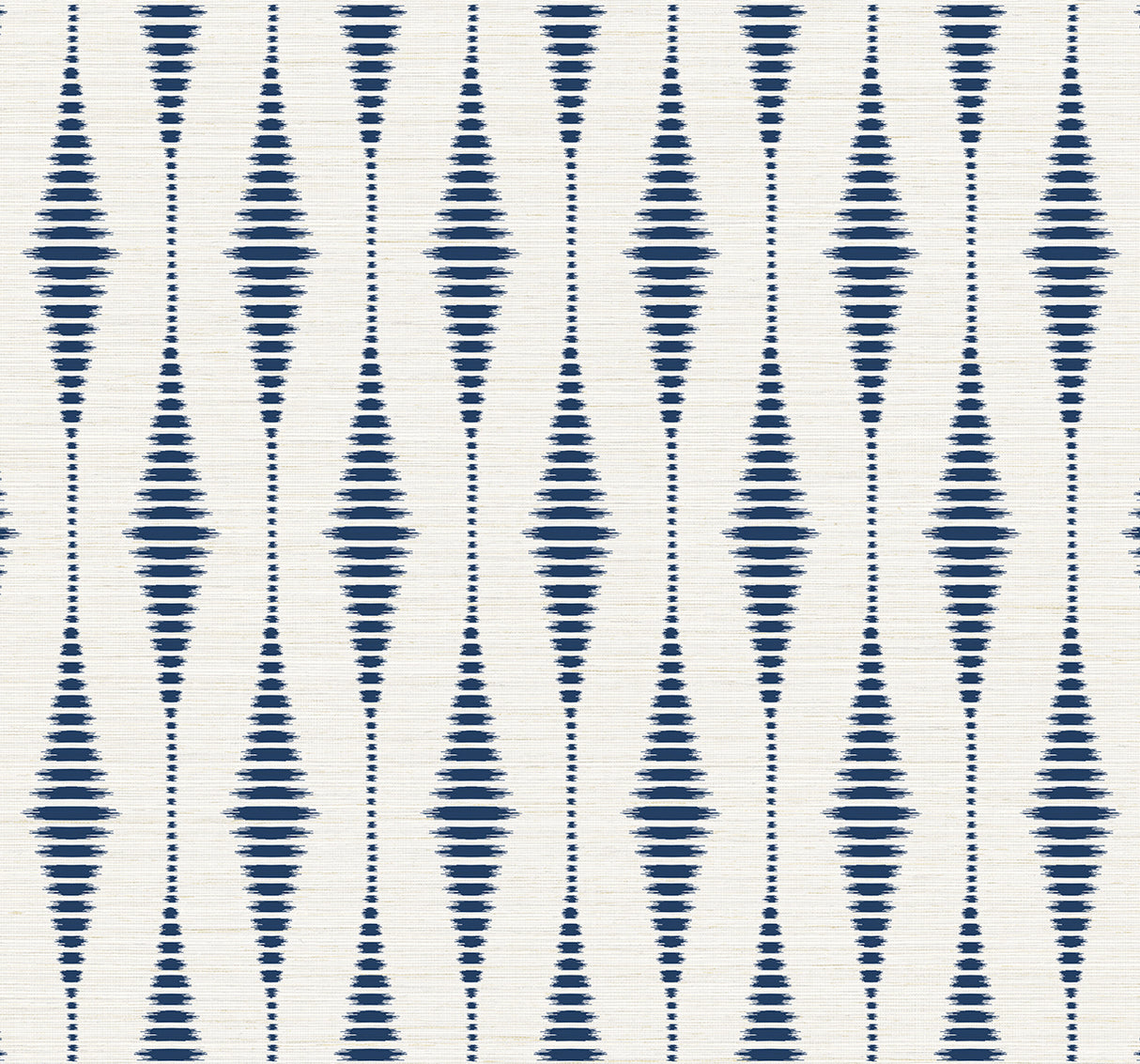 Striped Ikat peel and stick wallpaper in navy blue and linen with vertical ikat stripes