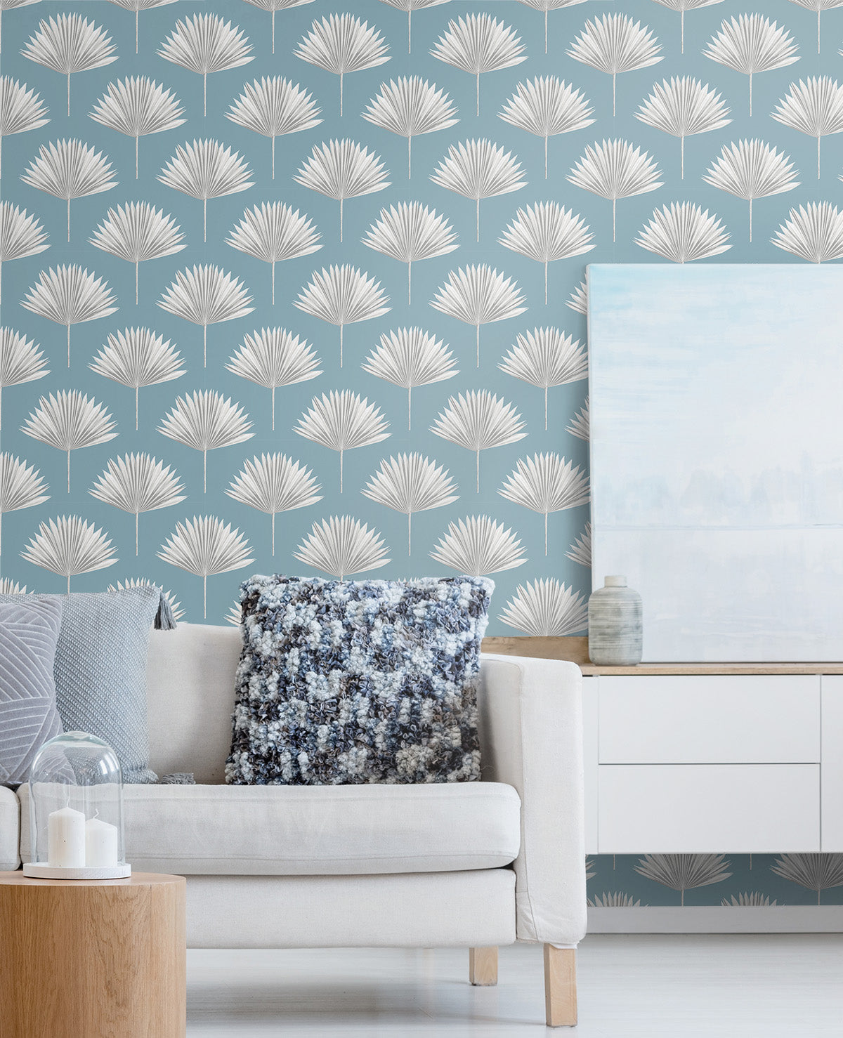 Tropical Fan Palm Blue Patina by NextWall Peel & Stick Botanical Wallpaper – NextWall NW46512