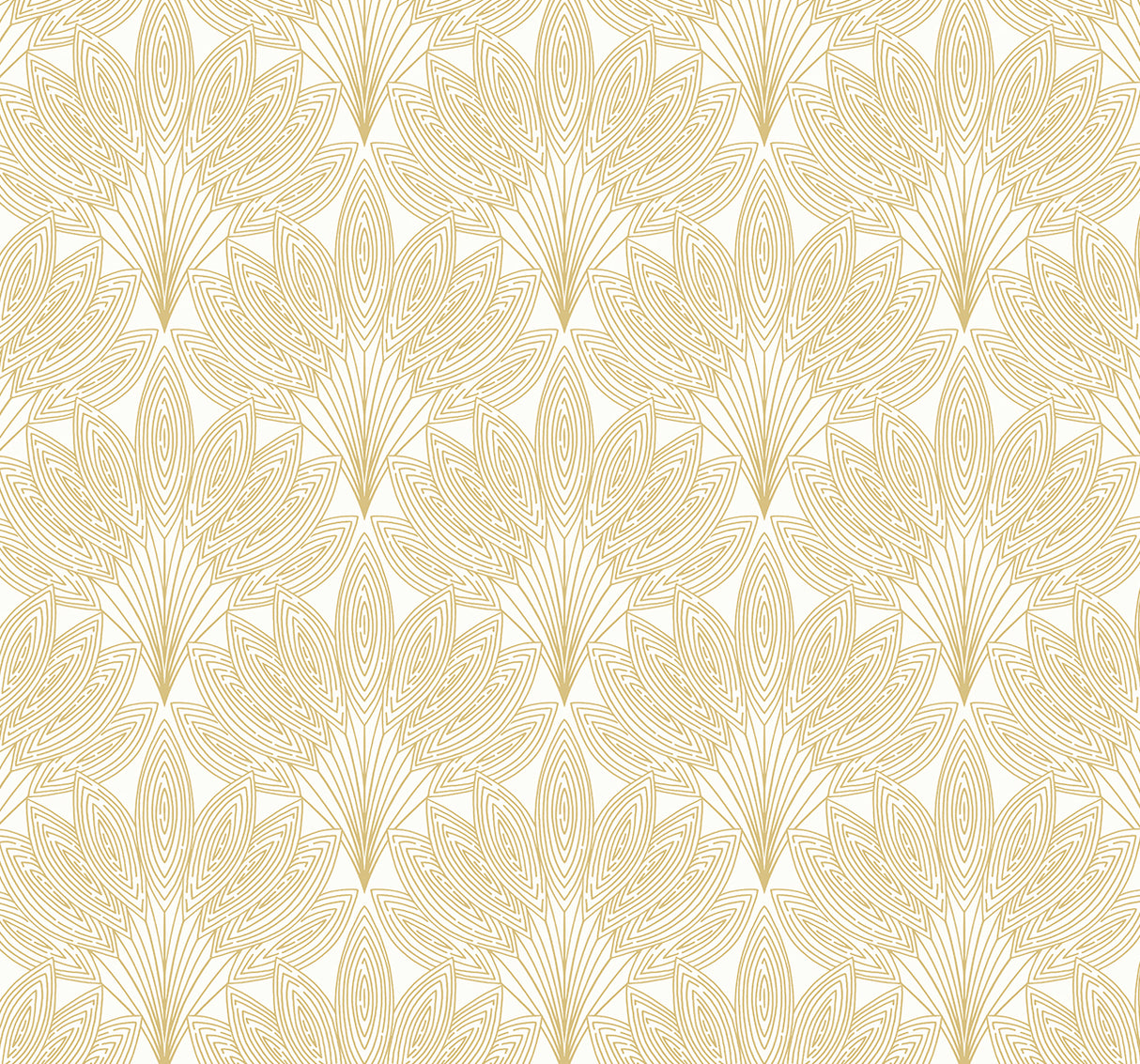 Peacock Leaves metallic gold peel and stick wallpaper with repeating leaf motif