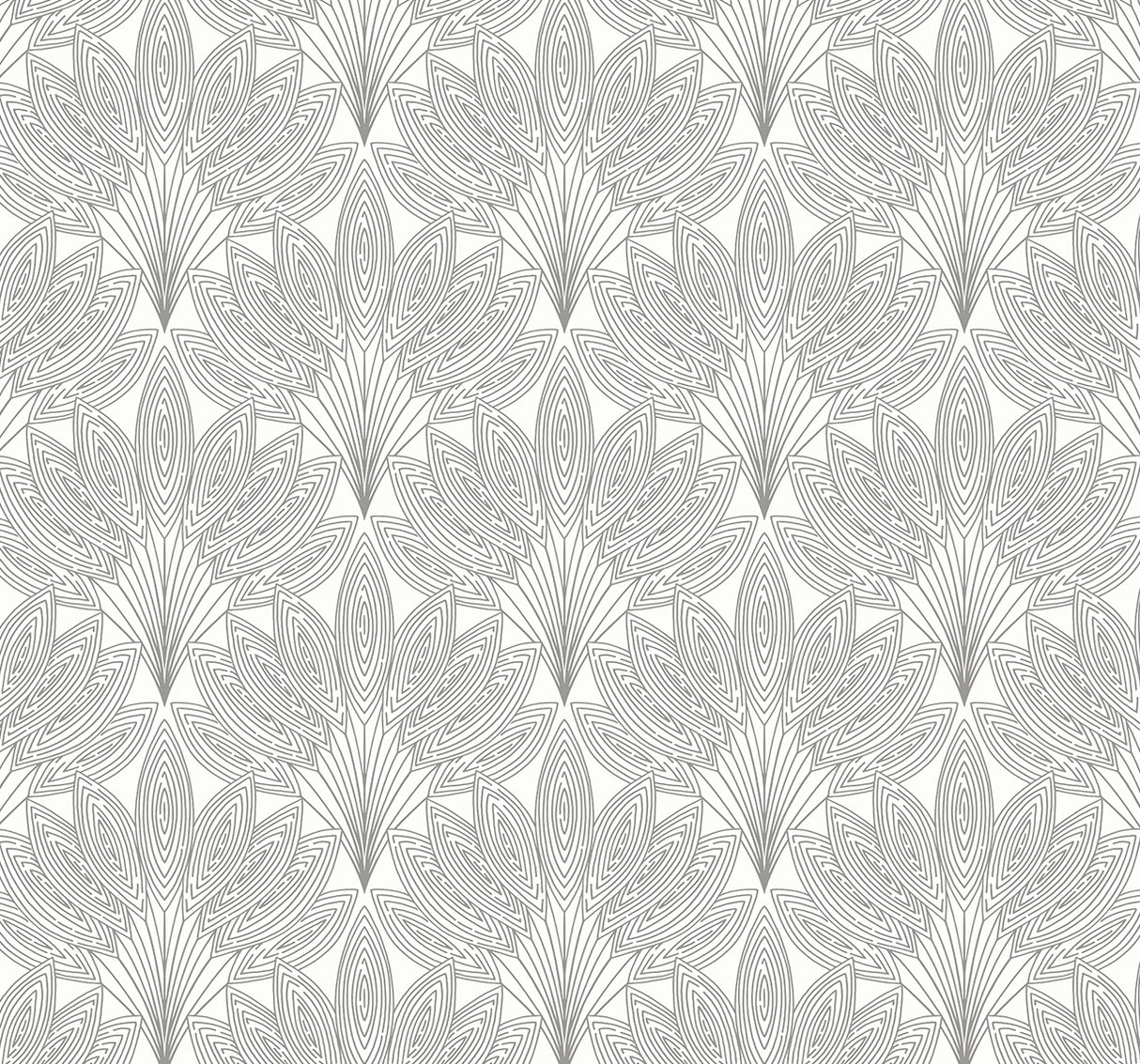 Peacock Leaves metallic silver peel and stick wallpaper pattern