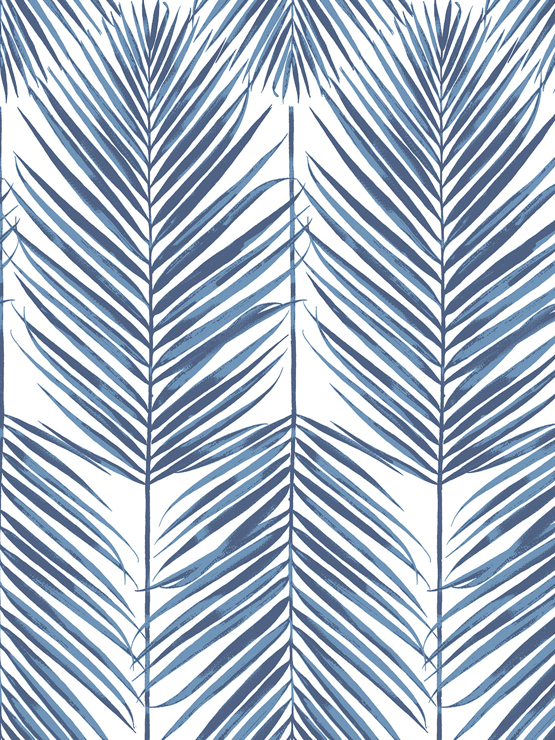 Coastal blue palm frond botanical peel and stick wallpaper pattern