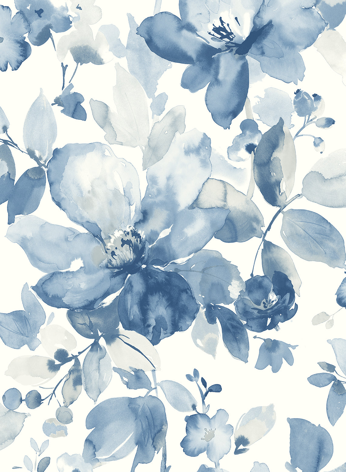 Watercolor Flower Bluestone by NextWall Peel & Stick Watercolor Floral Peel & Stick Wallpaper – NextWall NW47802-Sample