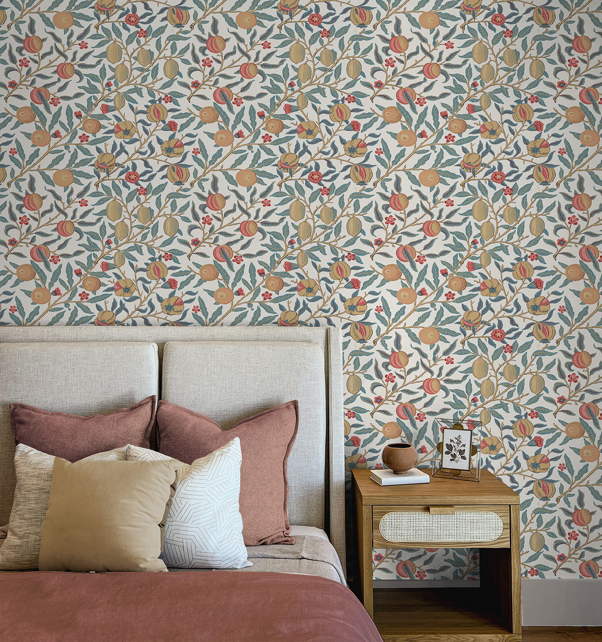 Pomegranate Moonstone Blue & Light Ochre by NextWall Peel & Stick Vintage Botanical Peel & Stick Wallpaper – NextWall NW48004