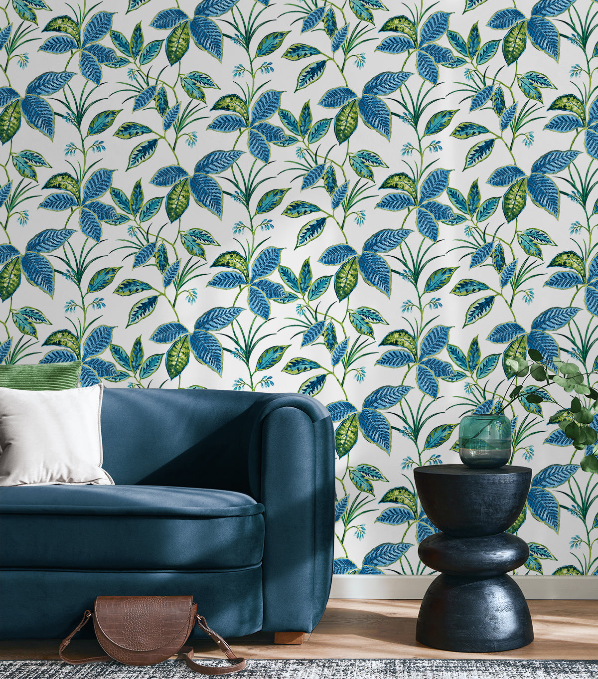 Boho Leaf Trail Lagoon by NextWall Peel & Stick Bohemian Botanical Wallpaper – NextWall NW48312
