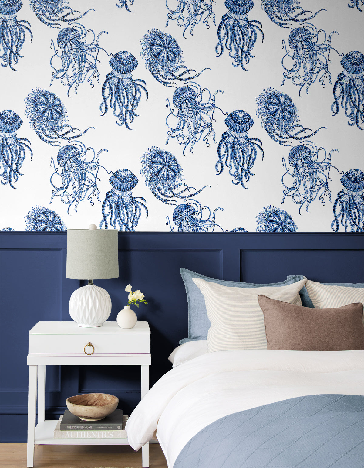 Jellyfish Blue Sapphire by NextWall Peel & Stick Jellyfish Wallpaper – NextWall NW48402