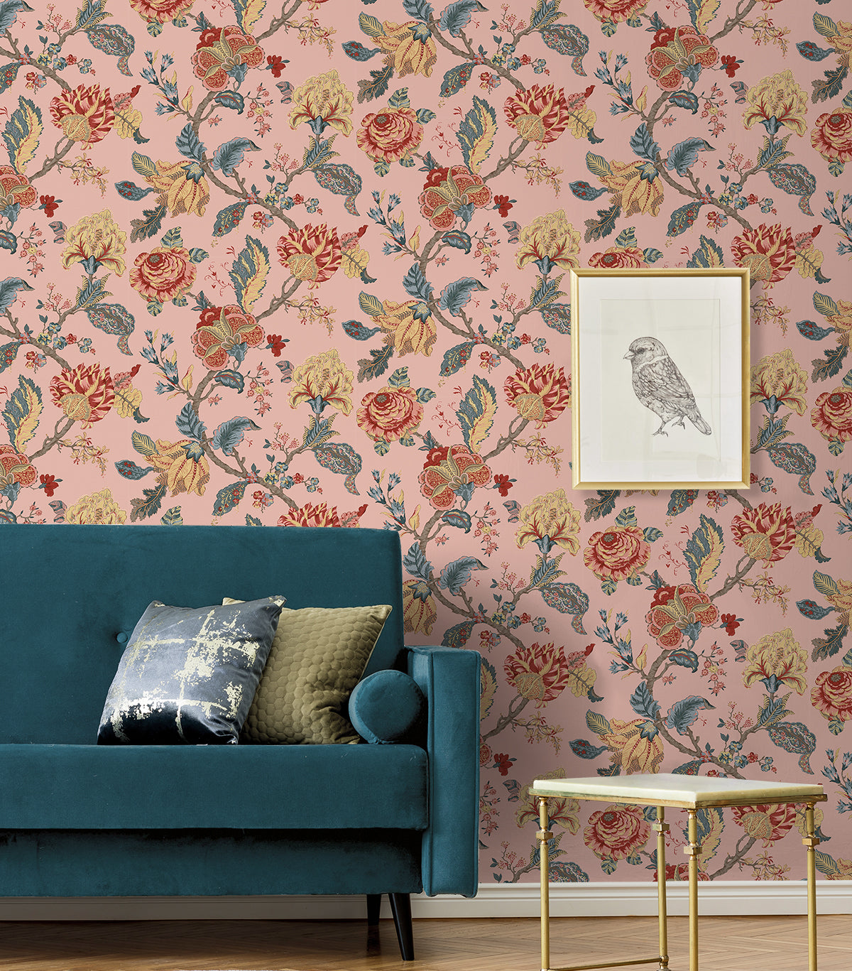 Kianna Jacobean Blush by NextWall Peel & Stick Jacobean Floral Peel & Stick Wallpaper – NextWall NW50201