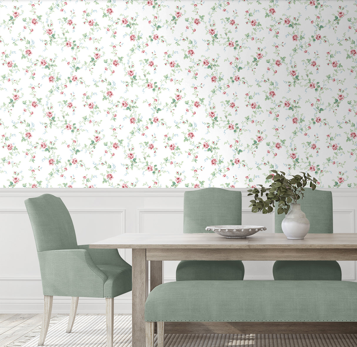 Blossom Floral Trail Blush & Spearmint by NextWall Peel & Stick Floral Wallpaper – NextWall NW50401