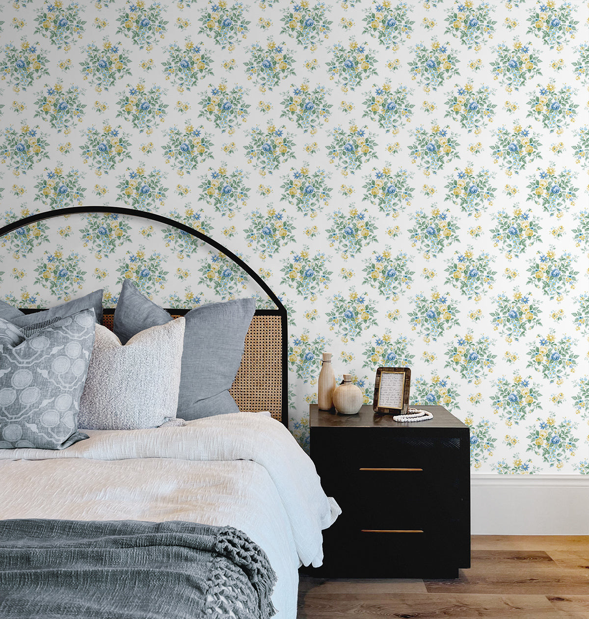 Floral Bunches Blue Stream & Buttercup by NextWall Peel & Stick Floral Wallpaper – NextWall NW50502