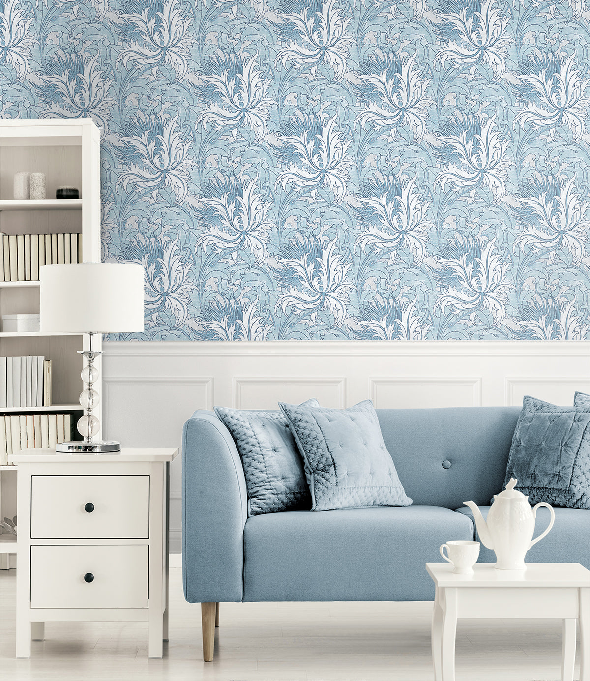 Floral Folly Blue Waterfall by NextWall Peel & Stick Vintage Floral Wallpaper – NextWall NW50702