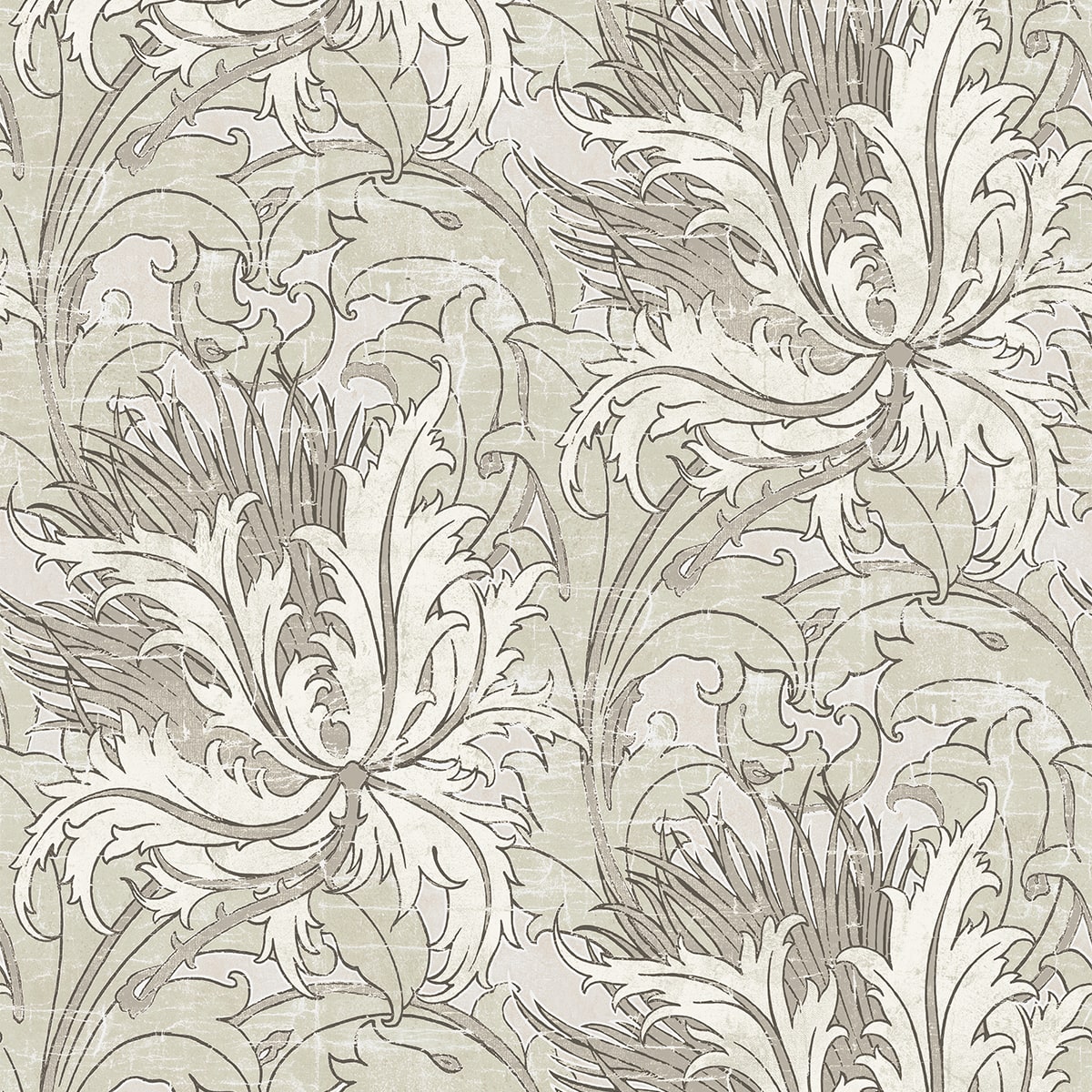 Floral Folly peel and stick wallpaper in Lunar Rock and Pale Oak, vintage floral sketch pattern in grey and beige