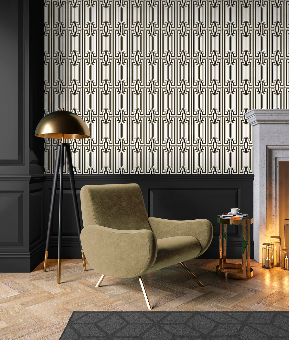 Manhattan Deco Ebony & Gold by NextWall Peel & Stick Geometric Art Deco Wallpaper – NextWall NW51100
