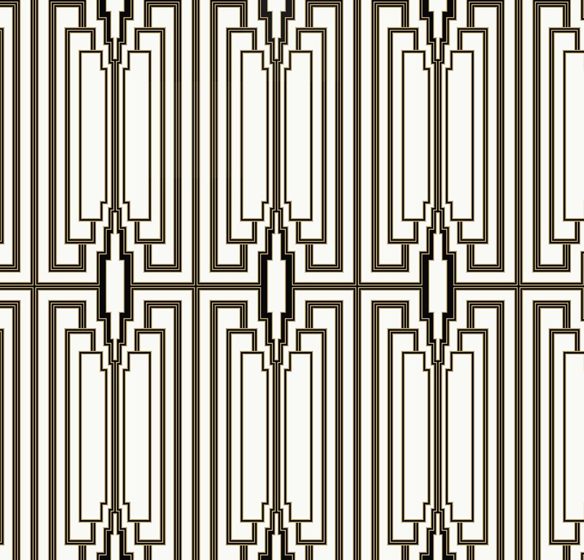 Manhattan Deco peel and stick wallpaper in ebony and gold geometric Art Deco pattern
