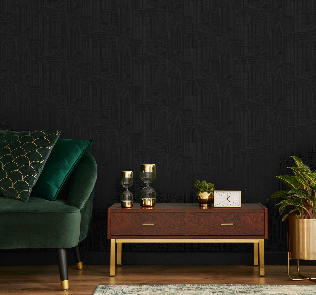 City Skyline Cosmic Black by NextWall Peel & Stick Peel & Stick Wallpaper – NextWall NW51300