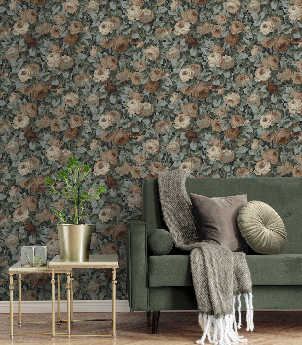Rose Garden Midnight Blue & Cafe by NextWall Peel & Stick Floral Wallpaper – NextWall NW52402