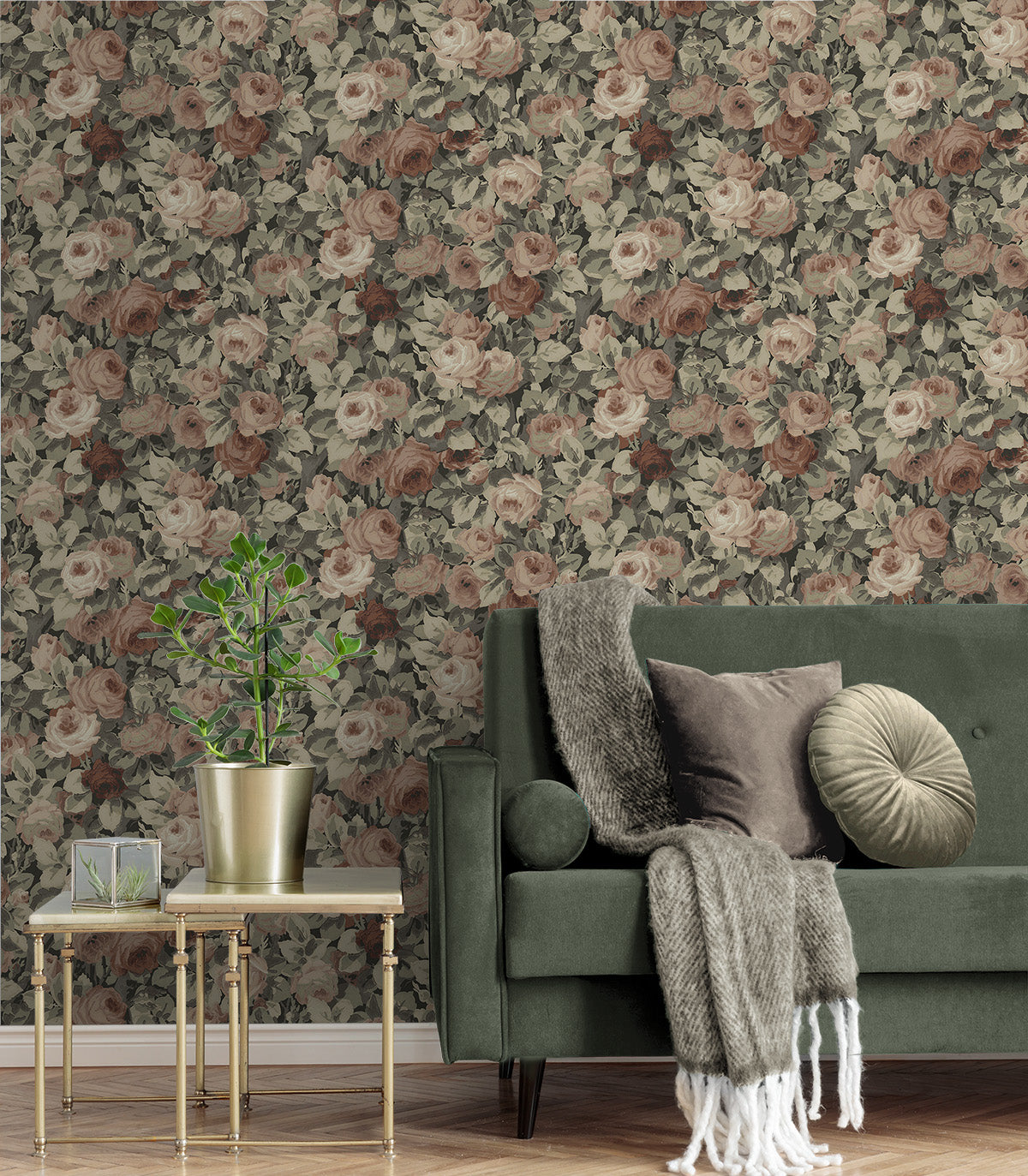 Rose Garden Dusty Mauve & Ash Grey by NextWall Peel & Stick Floral Vinyl Wallpaper – NextWall NW52407