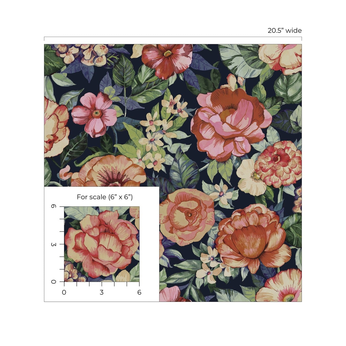 Watercolor Floral Garden peel and stick floral wallpaper in neutral tones on a dark wrought iron background