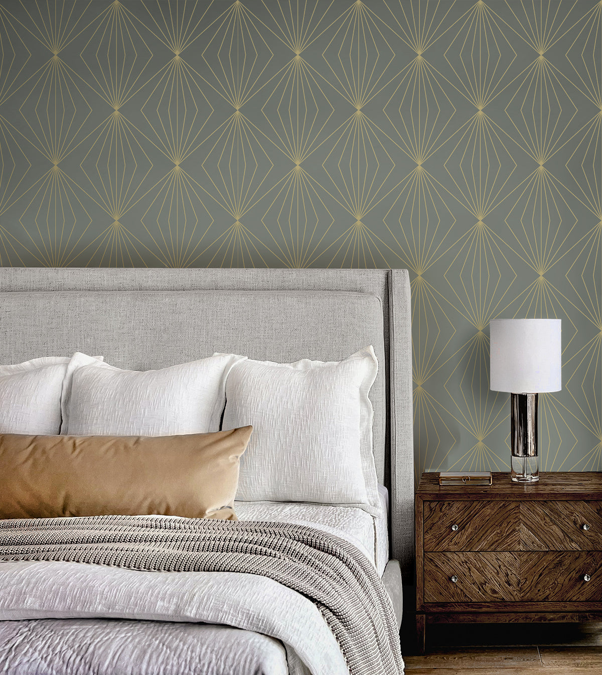 Gem Geometric Grey and Metallic Gold by NextWall Peel & Stick Geometric Peel & Stick Wallpaper – NextWall NW53105-Sample