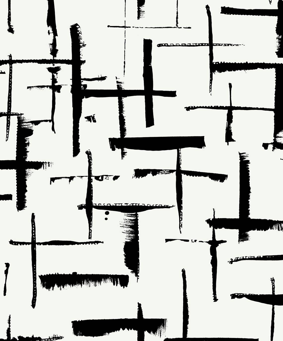 Black brushstroke crosshatch abstract pattern on an eggshell/off-white background peel and stick wallpaper