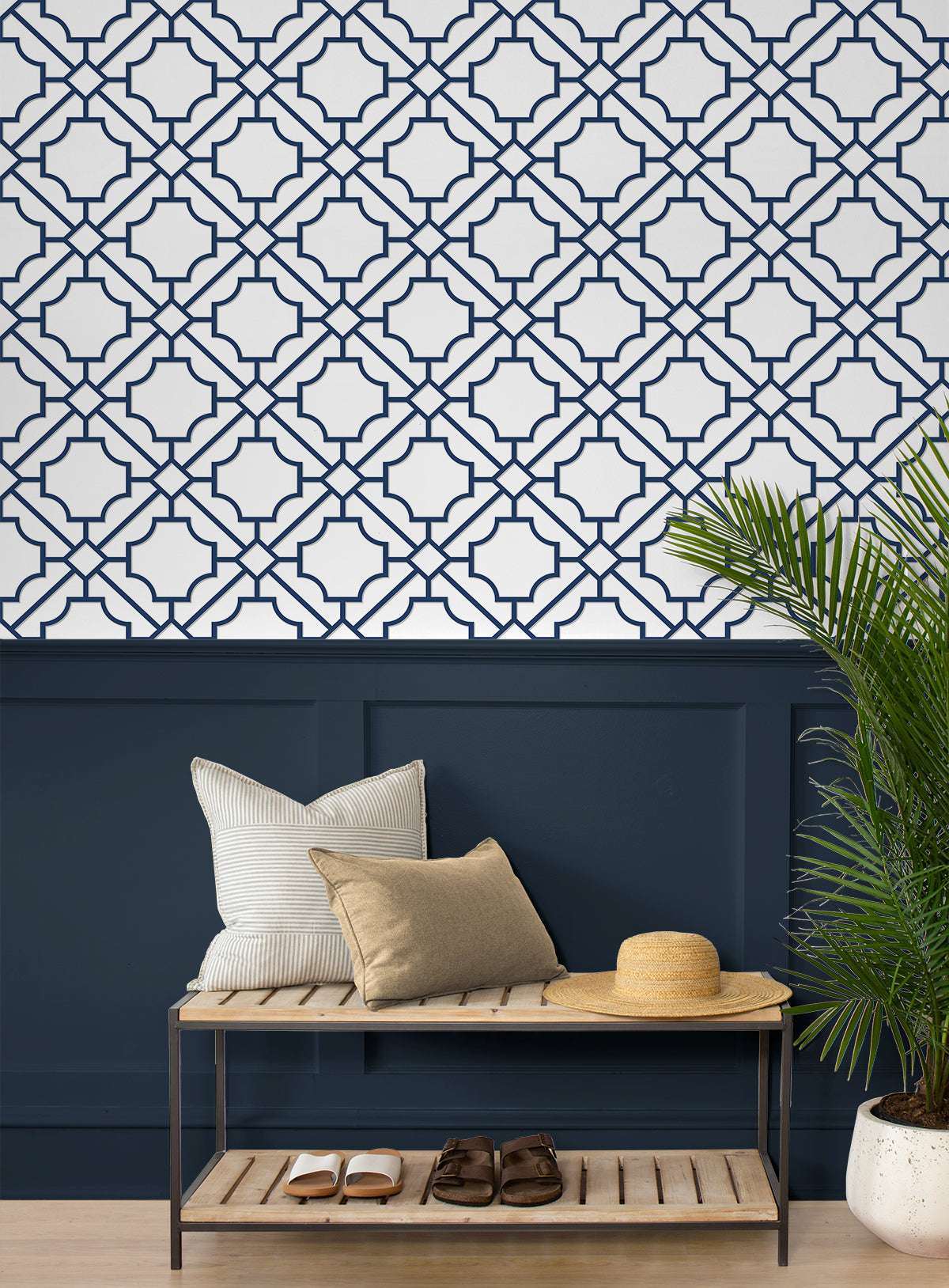 Lattice Geo Navy Blue by NextWall Peel & Stick Geometric Peel & Stick Wallpaper – NextWall NW53502