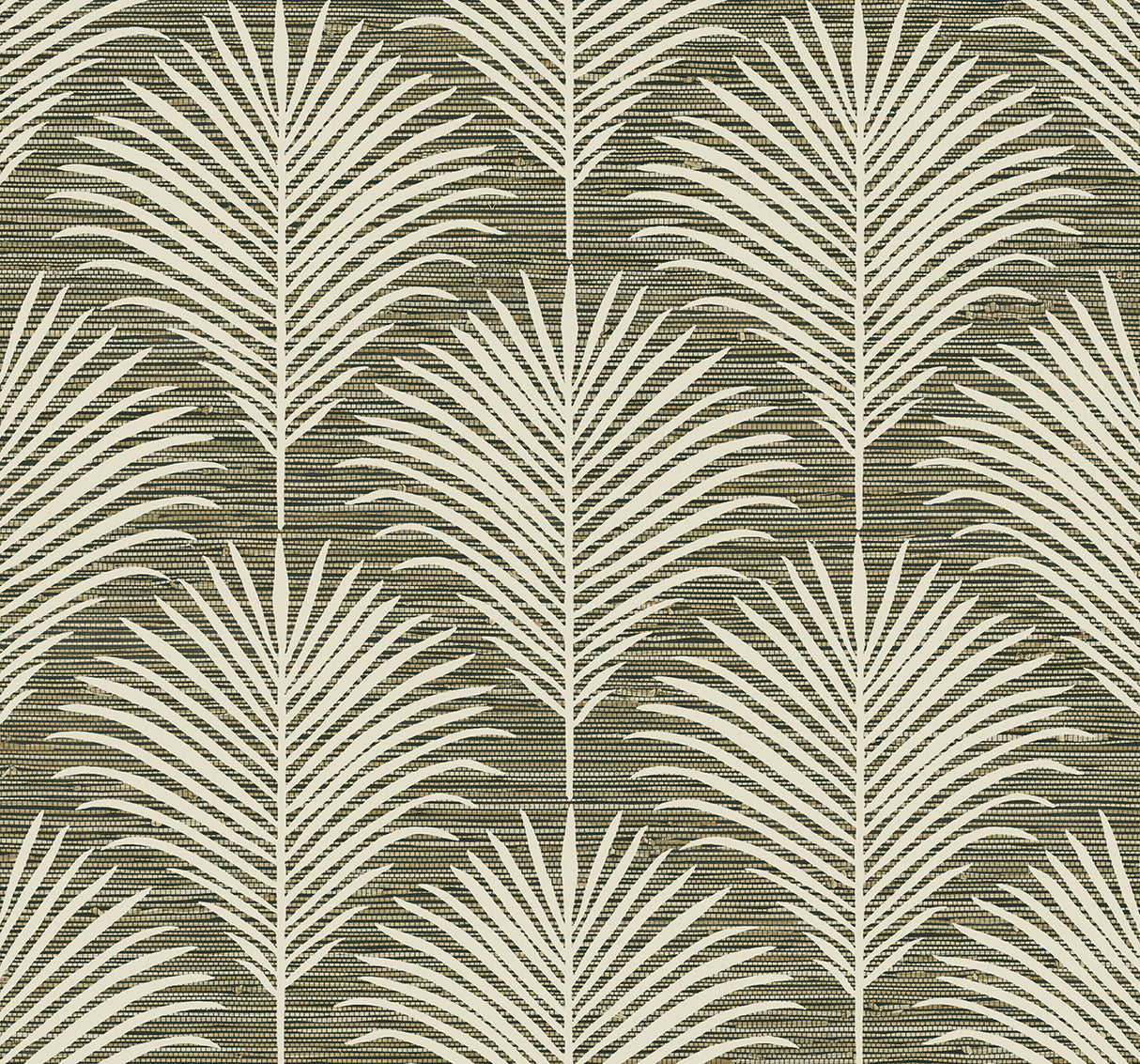 Grassland Palm peel and stick wallpaper in charcoal and sand with a palm frond botanical pattern