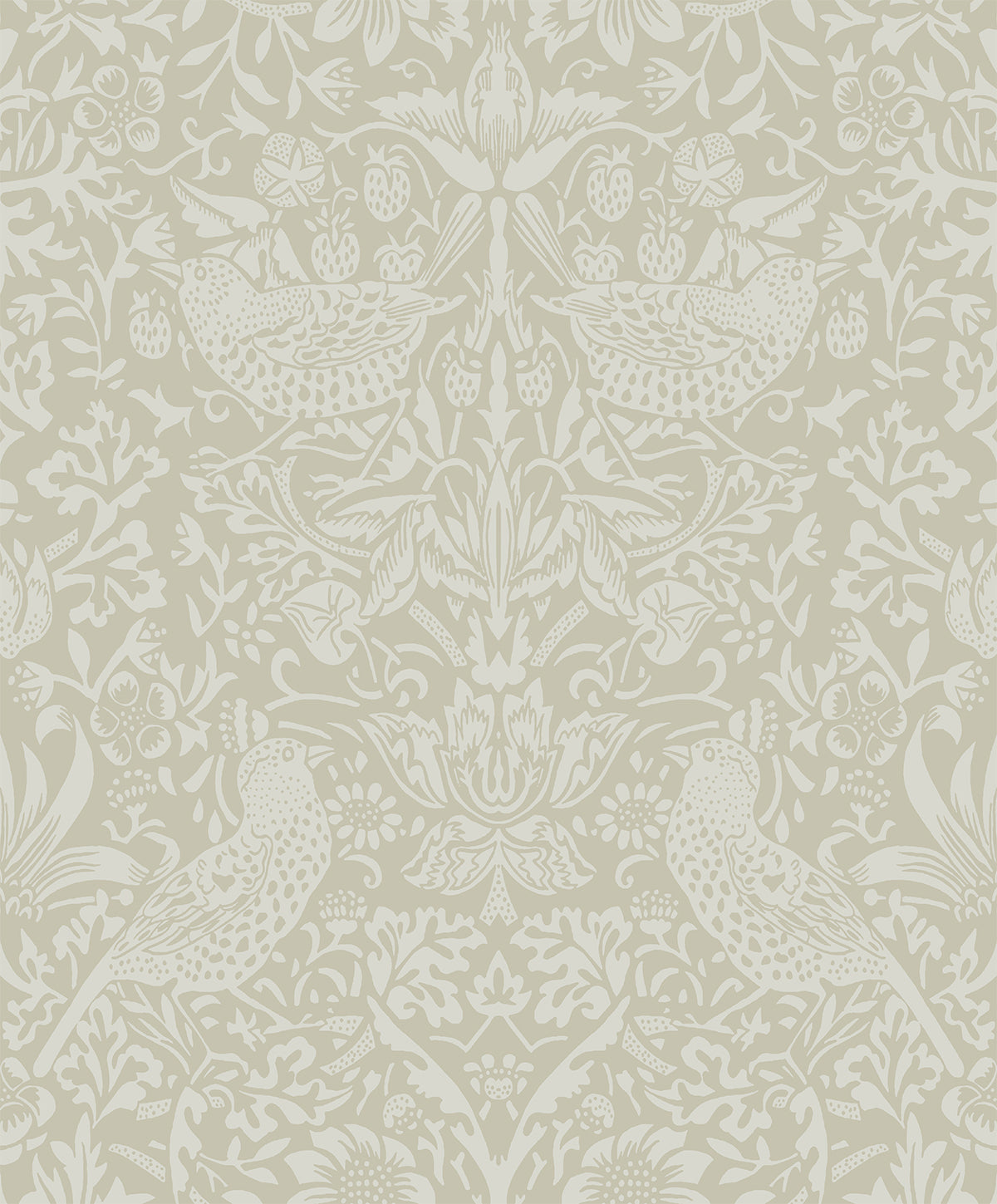 Tonal Bird Garden beige and white botanical bird peel and stick wallpaper with a vintage-inspired garden motif
