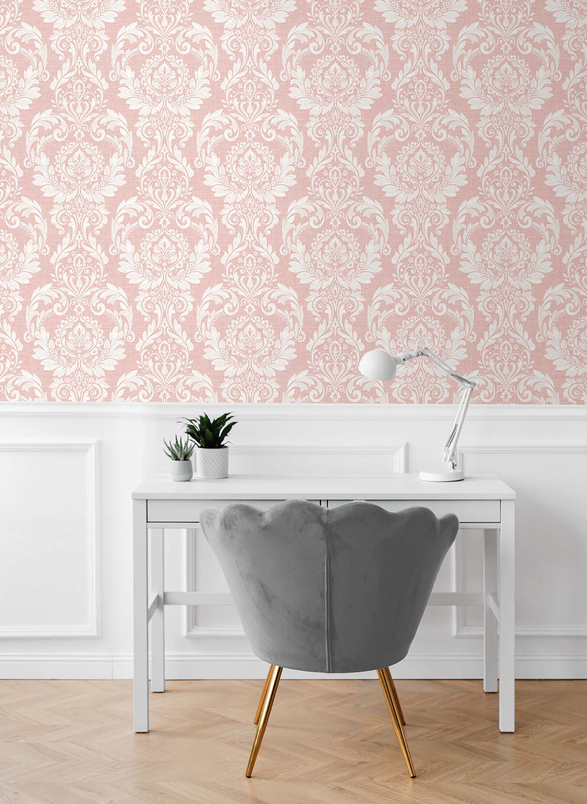 Cora Damask Light Pink by NextWall Peel & Stick Damask Wallpaper – NextWall NW54801