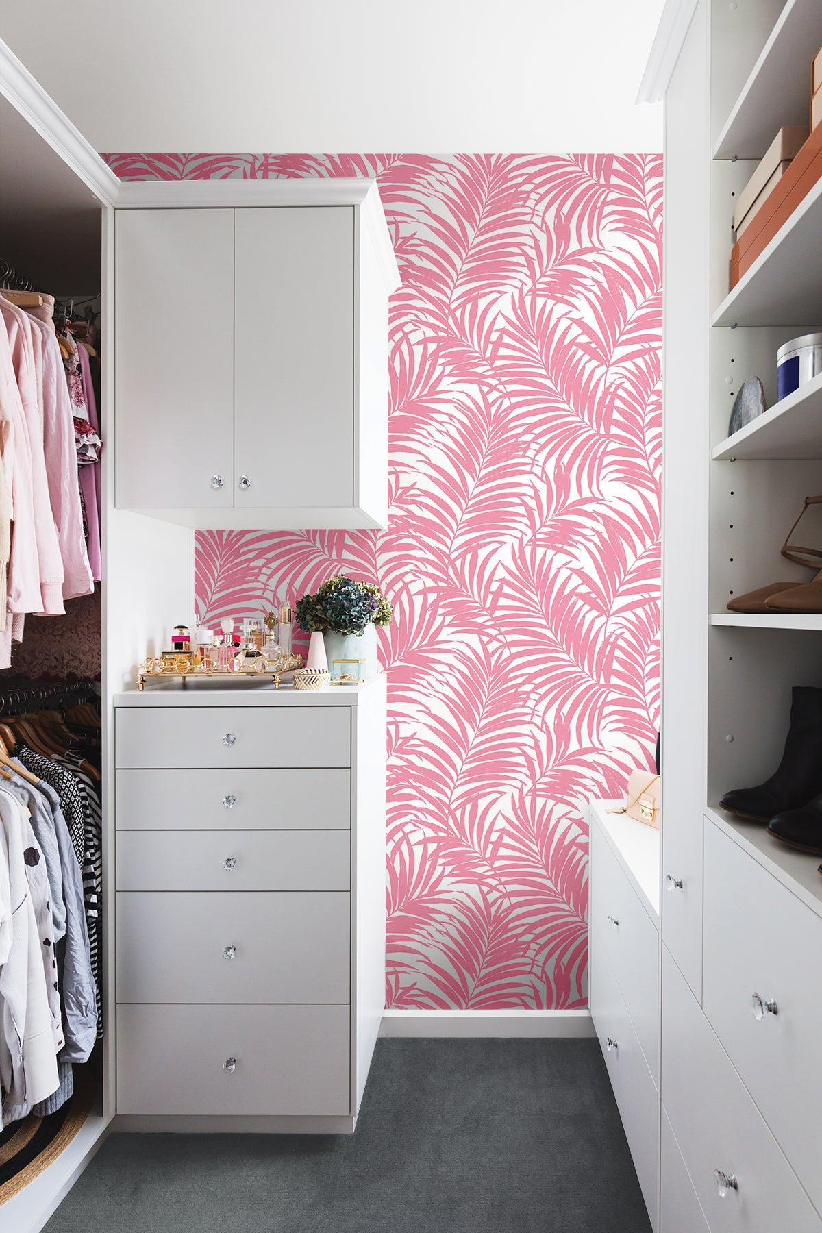 Beach Palm Pinks by NextWall Peel & Stick Tropical Palm Botanical Wallpaper – NextWall NW54901