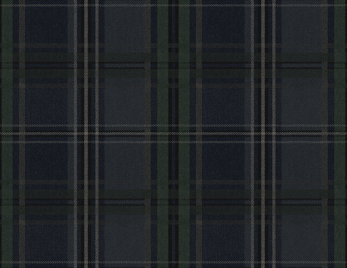 NextWall Classic Plaid peel and stick wallpaper in deep blue with a straight-match traditional plaid pattern.