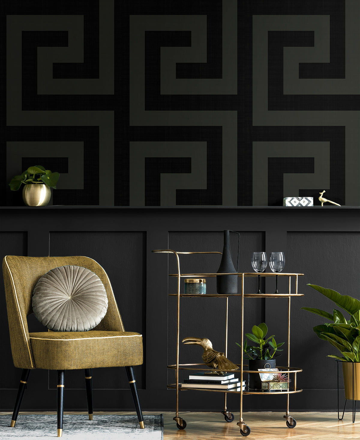 Maze Geo Ebony & Graphite by NextWall Peel & Stick Geometric Wallpaper – NextWall NW55200