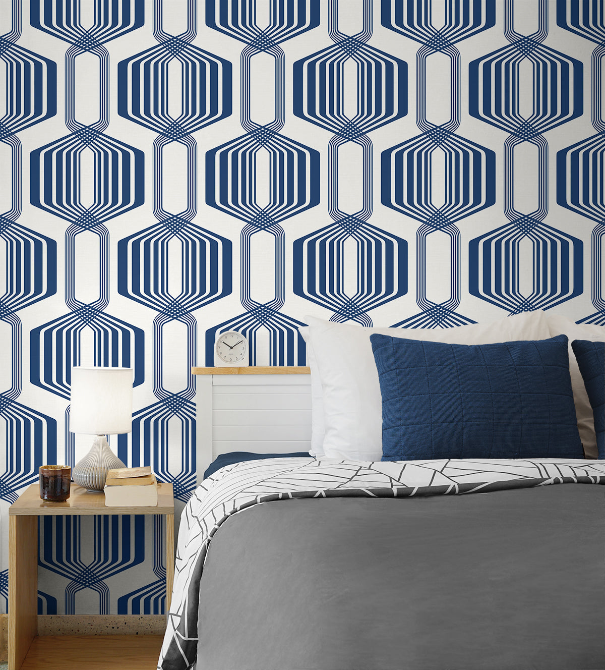 Striped Geo Blue Sapphire by NextWall Peel & Stick Geometric Peel & Stick Wallpaper – NextWall NW55312