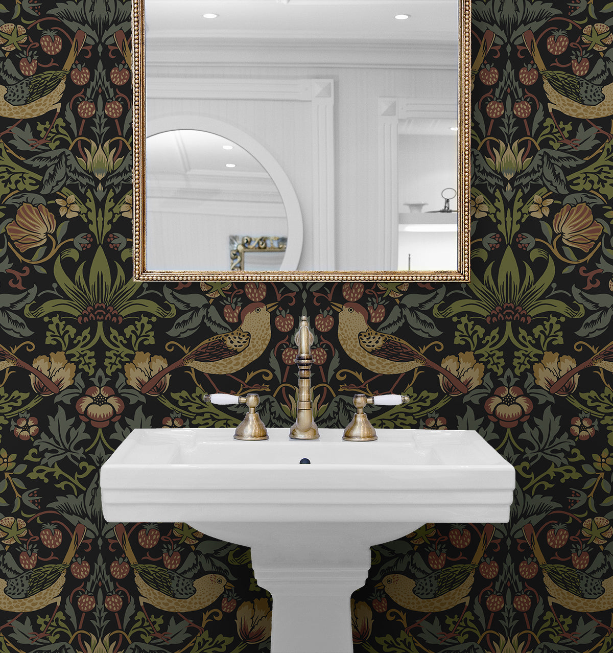 Strawberry Garden Black by NextWall Peel & Stick Vintage Botanical Peel & Stick Wallpaper – NextWall NW55401