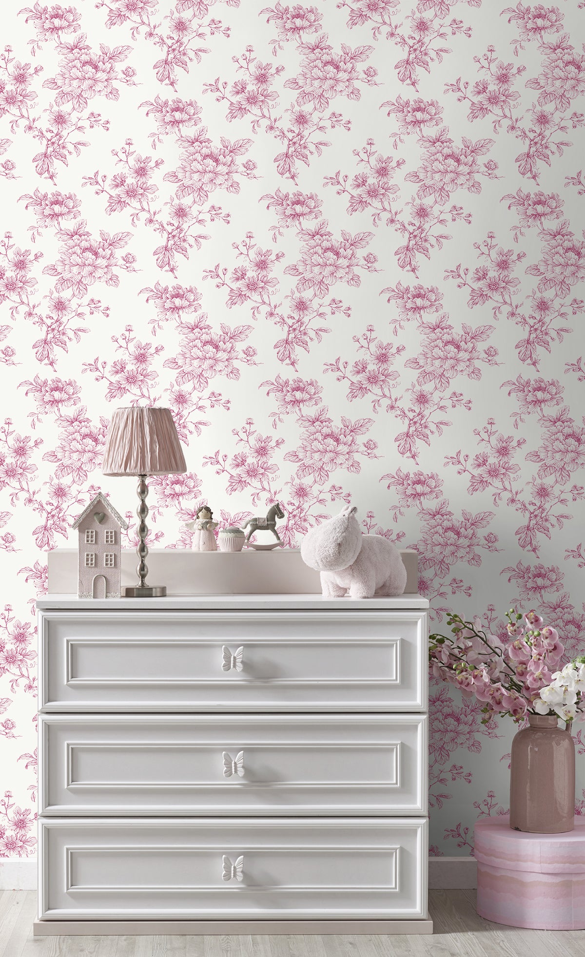 Sketched Floral Pink by NextWall Peel & Stick Floral Peel & Stick Wallpaper – NextWall NW55701