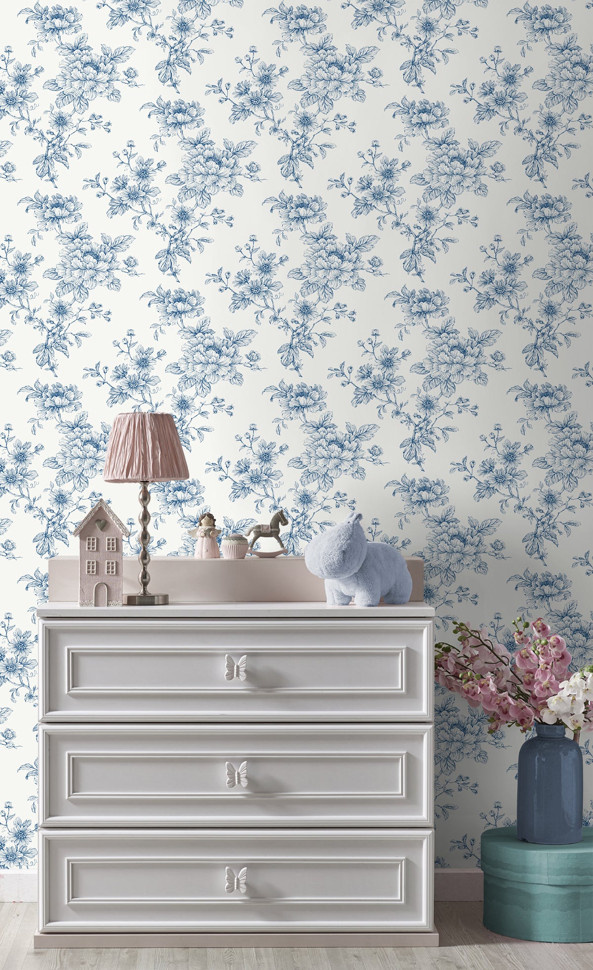 Sketched Floral Blue by NextWall Peel & Stick Floral Peel & Stick Wallpaper – NextWall NW55702