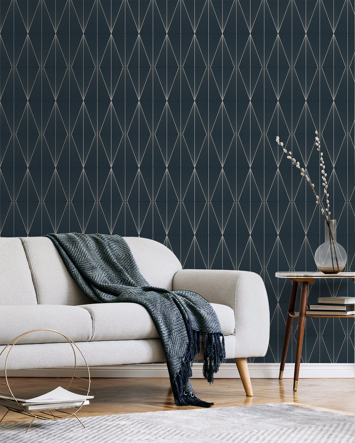 Geo Diamond Blue Denim & Pewter by NextWall Peel & Stick Geometric Peel & Stick Wallpaper – NextWall NW55802