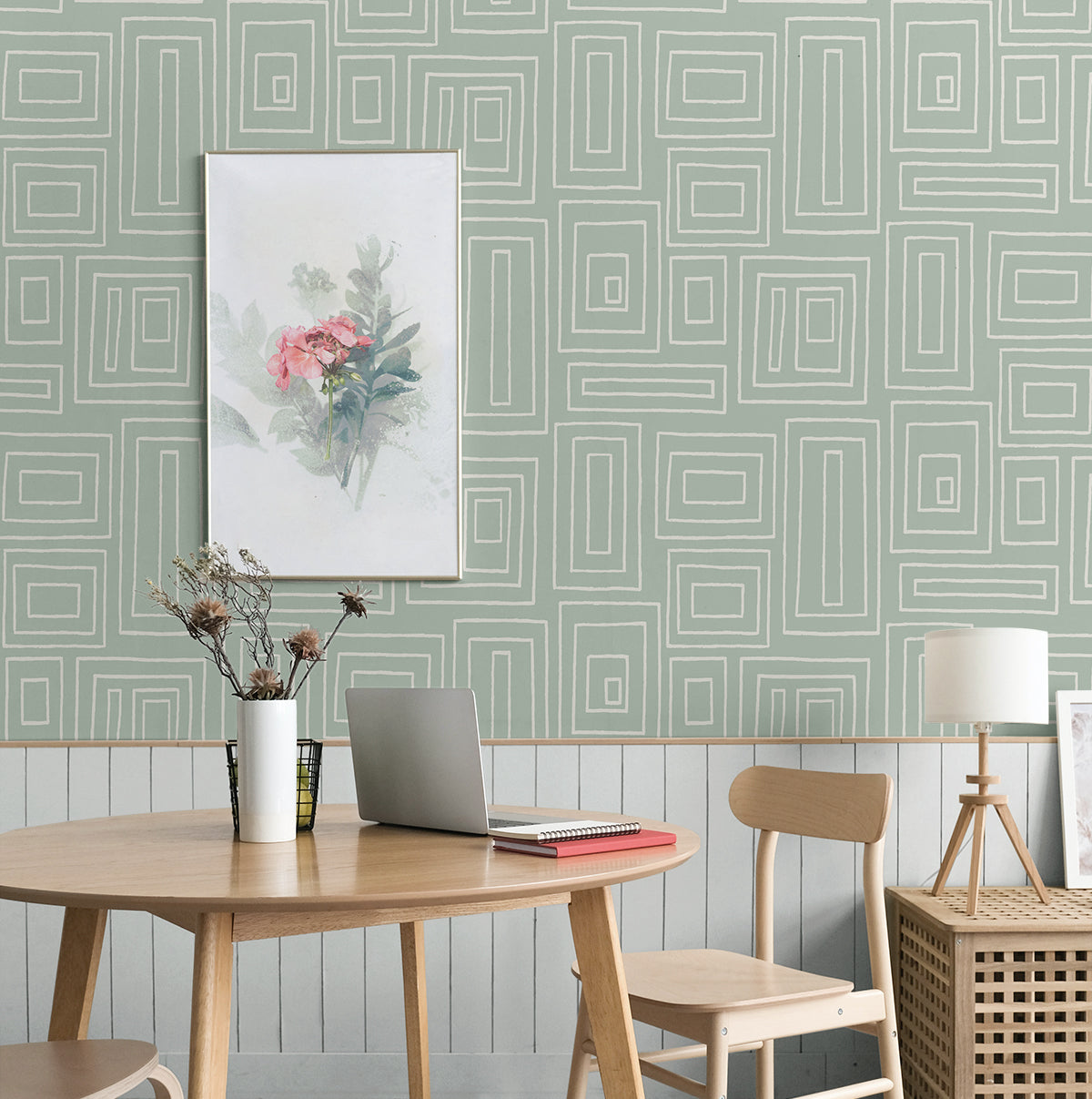 Rectangle Geo Aloe Green by NextWall Peel & Stick Geometric Peel & Stick Wallpaper – NextWall NW56604